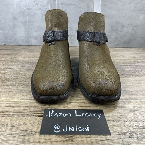 OTBT~Women’s~”Des Peres”~Open Back Bootie Leather~Olive Green~Ankle Strap~Size 8 - Picture 3 of 11